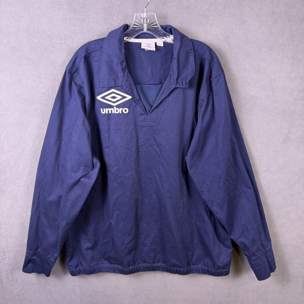 Umbro Mens Pullover Warm Up Jacket Blue 2XL Y2K Long Sleeve Soccer Vintage